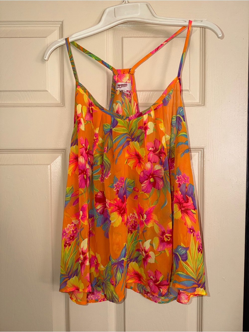 Vibrant Orange Tropical Floral Cami Tank